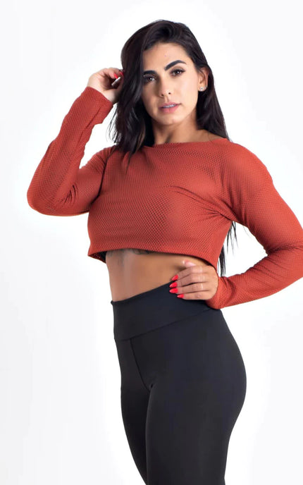 Top Cropped Manga Longa de Tela Dry Fit | REF: CCRPA9