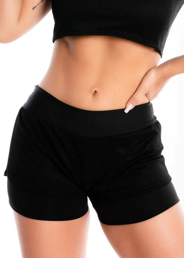 Short Saia Corrida Preto com Tela