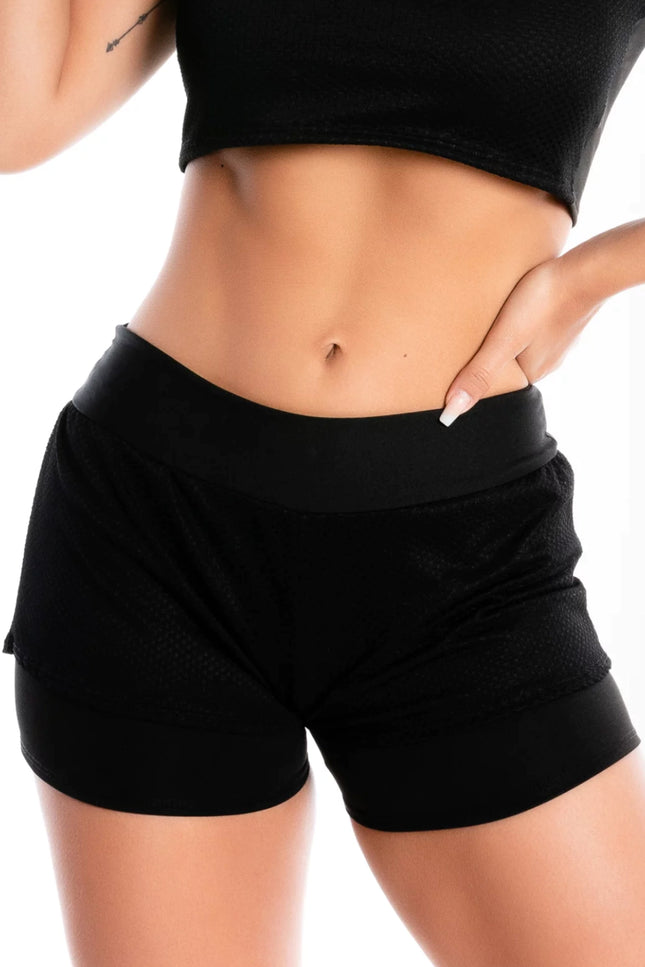 Short Saia Corrida Preto com Tela