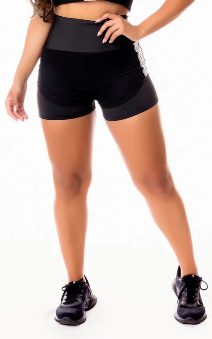 Short Fitness Preto com Tela e Elástico REF: SV8