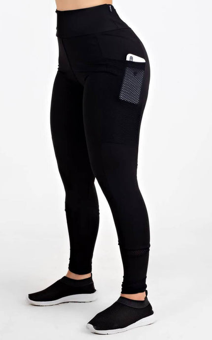 Conjunto Fitness Cropped Preto + Calça Legging com Bolso Tela | REF: LX81