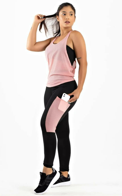 Conjunto Preto &amp; Rosé legging+regata+top