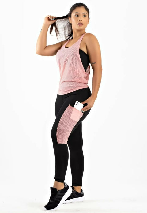 Conjunto Preto &amp; Rosé legging+regata+top