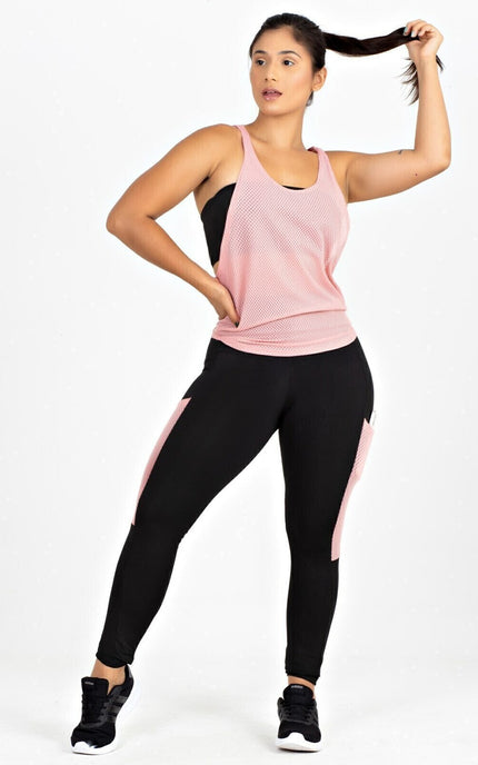 Conjunto Preto &amp; Rosé legging+regata+top