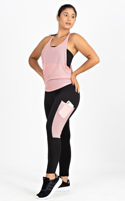 Conjunto Preto &amp; Rosé legging+regata+top