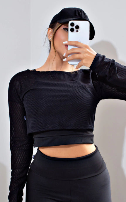 Top Cropped Manga Longa de Tela Dry Fit | REF: CCRPA9