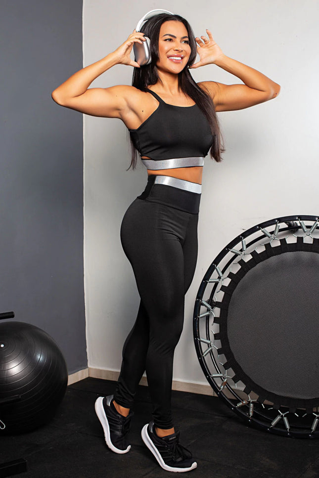 Conjunto Fitness Performance Azul Marinho &amp; Prata