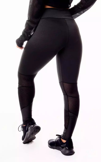 Calça Legging Fitness Preta com Detalhe em Tela | REF: SV22